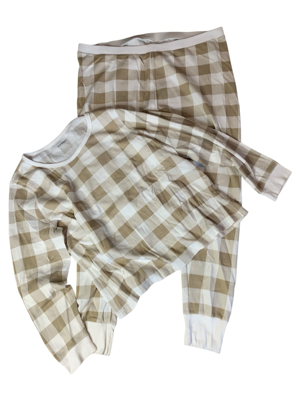 Old Navy Go-Recycled Waffle Knit Pajama Set – Cream & Tan Gingham – XXL